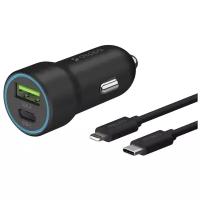 АЗУ USB-C + USB A, PD 3.0, QC 3.0, 20W, дата-кабель USB-C - Lightning (MFI), 1.2м, черный, крафт, Deppa 11297-OZ