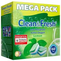 Таблетки для посудомоечной машины Clean & Fresh Всё в 1 Lemon, 60 шт., 1.22 л, коробка