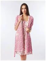 Комплект Style Margo, сорочка, халат, пояс, размер 58, розовый