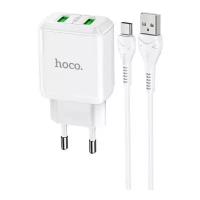 Сетевое зарядное устройство Hoco N6 (3A, 2 USB, QC 3.0) (белое)