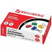 BRAUBERG Зажимы для бумаг цветные 224473 41 мм (12 шт.) ассорти