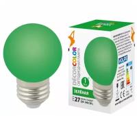 Лампа светодиодная Volpe E27 1W зеленая LED-G45-1W/GREEN/E27/FR/С UL-00005648