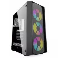 Powercase CMRMX-L3 Корпус Rhombus X3 Mesh LED, Tempered Glass, 3x 120mm 5-color fan, чёрный, ATX CMRMX-L3