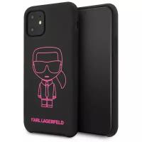 Чехол Lagerfeld для iPhone 11 Liquid silicone Ikonik outlines Hard Black/Pink