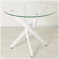Стеклянный кухонный стол Рим-18 прозрачный/белый D90