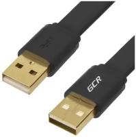 GCR Кабель PROF 2 м USB 2.0 АМ АМ плоский черный GOLD 28 24 AWG морозостойкий