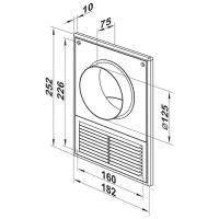 Соединитель для круглых воздуховодов Вентс с фланцем d125 мм и решеткой пластиковый 182х252 мм
