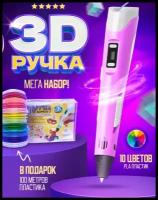 3д ручка с набором пластика 100м (розовый) и трафаретами\3d ручка / 3D-pen 2\Набор для творчества \ Ruchka3D