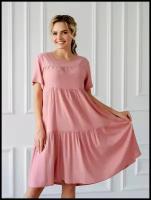 Платье летнее Дебора, платье на лето натуральная ткань вискоза, стиль бохо, свободное, цвет розовый размер 56