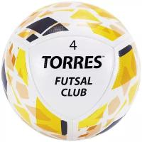 Мяч футзальный TORRES Futsal Club, размер 4, 10 панелей, PU, 4 подкладочных слоя, гибридная сшивка, цвет белый/жёлтый