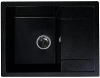 Кухонная мойка мраморная GranAlliance Черная матовая прямоугольная 645х505 без сифона