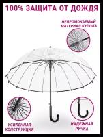 Зонт-трость женский прозрачный с широким куполом, складной, автоматический