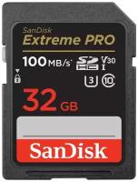 Карта памяти SD 32 Gb Sandisk SDHC Extreme Pro, cl 10, 100 Mb/s, UHS-I V30 U3 (SDSDXXO-032G-GN4IN)