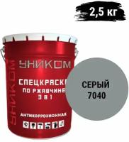 Уником Спецэмаль по ржавчине 3 в 1 для ремонтной окраски старых лакокрасочных покрытий, серый 2,5 кг