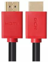 GCR Кабель 1.0m HDMI 1.4, красные коннекторы, 30/30 AWG, позолоченные контакты, FullHD, Ethernet 10.2 Гбит/с, 3D, 4Kx2K, экран