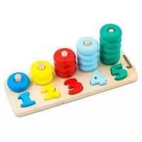 Игрушка для детей интерактивная развивающая Пирамидка-счеты (деревянная)