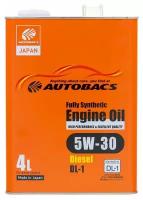 Масло моторное Autobacs Engine Oil 5w30, синтетическое, JASO DL-1, для дизельного двигателя, 4л, арт. A00032642