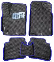 Автомобильные коврики EVA / ЕВА для Hyundai Solaris I 2011-2017 / Хендай Солярис 1 / черный(ромб)-синий + металл подпятник + 2 лого / 3D 3д с бортами