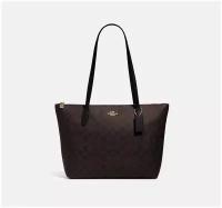 Сумка Coach коричневый шоппер в монограмму 4455 Signature Zip Tote handbag Brown / Black
