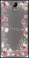 Силиконовый чехол на HTC One E9 Plus / Эйчтиси One E9 Plus Розовая цветочная рамка, прозрачный