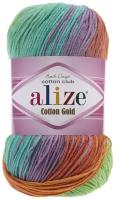 Пряжа Alize Cotton Gold Batik (Коттон Голд Батик) 4530 салатово-бирюзовый-оранжево-сиреневый, 55% хлопок, 45% акрил 100 гр, 330 м, 1 шт