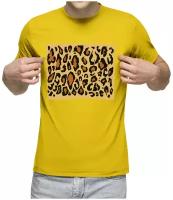 Мужская футболка «леопардовые пятна шкуры узор коричневый» (2XL, желтый)