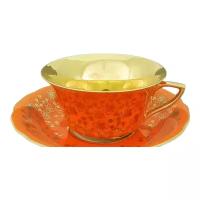 Чашка с блюдцем Виндзор Золотые цветы, оранж (150 мл), Leander