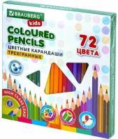 Карандаши цветные BRAUBERG KIDS, 72 цвета, трехгранный корпус, грифель мягкий 3 мм, 181947