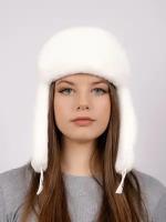 Шапка ушанка зимняя женская, белая шапка ушанка экомех, белая 56-57