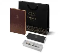 Подарочный набор: Шариковая ручка Parker Jotter Essential, St. Steel GT и Ежедневник недатированный, коричневый