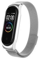 Ремешок металлический магнитный для Xiaomi Mi Band 7 Миланская петля (Milanese Loop), Серебристый