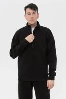 Магазин Толстовок - Мужской черный пуловер - свитшот с укороченной молнией теплый, M-48-Unisex-(Мужской)