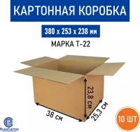 Картонная коробка для хранения и переезда RUSSCARTON, 380х253х238 мм, Т-22 бурый, 10 ед