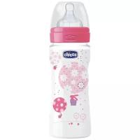 Chicco Бутылочка с соской из силикона Well-Being, 330 мл girl, с 4 месяцев, розовый