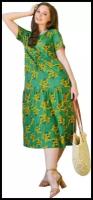 Жен. платье Мимоза Зеленый 56 Кулирка Оптима трикотаж Цветы