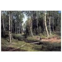 Репродукция на холсте Ручей в берёзовом лесу (Stream in the birch forest) Шишкин Иван 44см. x 30см