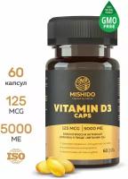 Витамин Д Д3 5000 ME 60 капсул MISHIDO Vitamin D 3 D3 холекальциферол БАД для укрепления иммунитета, костей, зубов, сосудов суставов для женщин мужчин