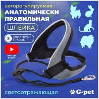 Авторегулируемая анатомическая шлейка для кошек и собак мелких пород G-Pet кожа серая р-р S (31-40 см) для йорка, шпица, той-терьера