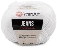 Пряжа YarnArt Jeans, 55 % хлопок, 45 % акрил, 50 г, 160 м, 10 шт., 62 белоснежно-белый 160 м