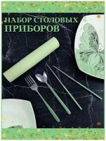Набор столовых приборов в футляре: ложка, вилка, палочки/ Набор столовый в пенале