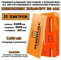 Пеноплэкс 20мм комфорт 20х585х1185 (11 плит) 7,59 м2 универсальный утеплитель из экструзионного пенополистирола