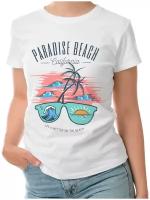 Женская футболка «Paradise beach» (2XL, белый)