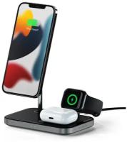 Беспроводное зарядное устройство-подставка Satechi Magnetic 3-in-1 Wireless Charging Stand серый космос ST-WMCS3M