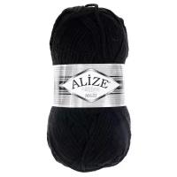 Пряжа Alize Superlana Maxi, 25 % шерсть, 75 % акрил, 100 г, 100 м, 1 шт., 60 черный 100 м