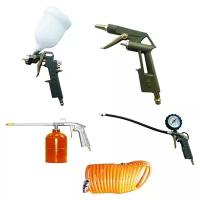 Набор пневмоинструмента вихрь НП-5, краскопульт, пистолеты для вязких жидкостей, продувки, накачки шин, спиральный шланг