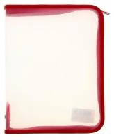 Папка пластиковая А5, молния вокруг, Офис, прозрачная/ красная, рифленая (240х185х25мм)