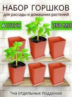 Набор горшков для рассады Пеликан 6 шт, 750 мл Терракотовый