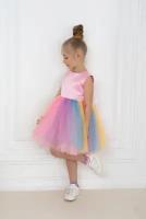 Платье для девочки праздничное пышное розовое единорог 128
