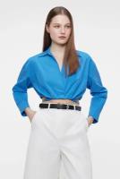 Блузка-рубашка укороченная на запах с ремешком Befree 2321292318-41-XS голубой размер XS