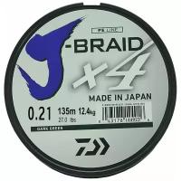 Шнур DAIWA J-Braid x4 135м Dark Green 0,21мм 12,4кг